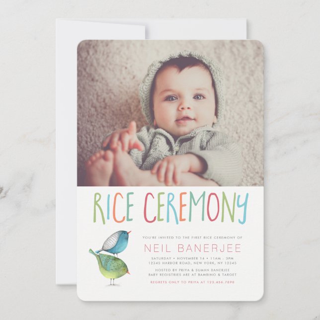 Invitación Birdie First Rice Ceremony Annaprashan (Anverso)