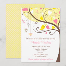Birds Hearts Tree Yellow and Coral Baby Shower