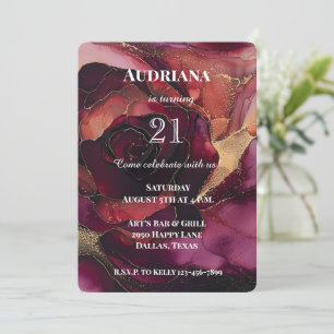 Invitación Birmania floral de oro rosado de Borgoña