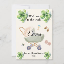 Invitación Birth announcement baby clover