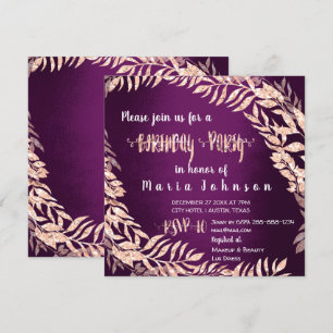 Invitación Birthda Fiesta Wreath Purpurina Rosa Oro Pluma Púr