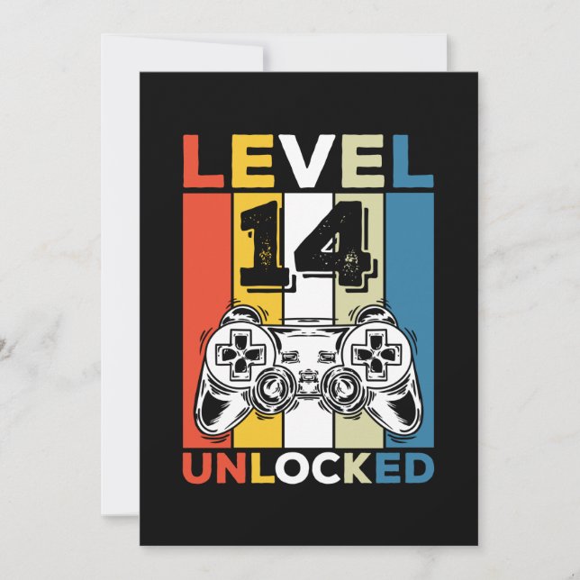 Invitación Birthday 14th Level Unlocked 14 Gaming Vintage (Anverso)