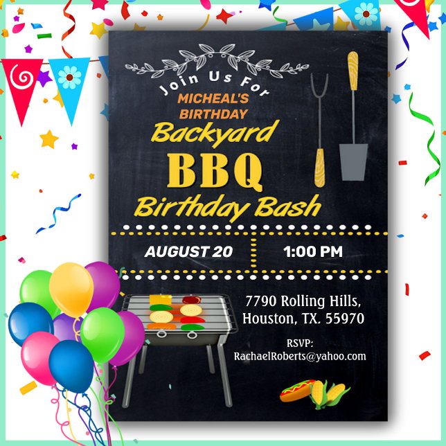 Invitación Birthday Bash Chalkboard Backyard Barbecuación Inv (Subido por el creador)