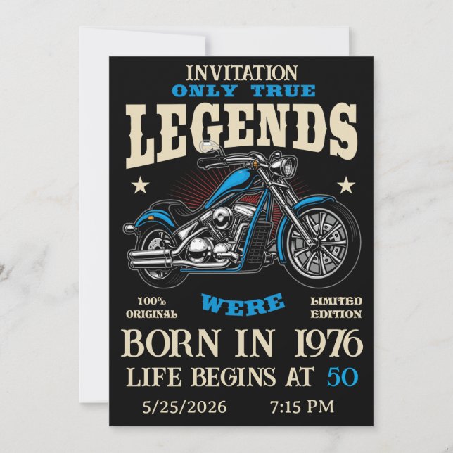 Invitación Birthday Biker Motorcycle Chopper Personalizable (Anverso)