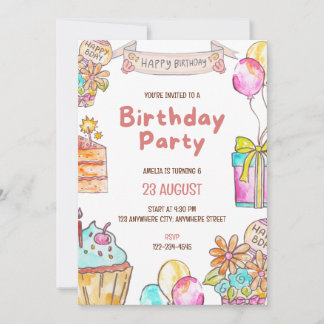 Invitación Birthday Cake Kids Party Invitation