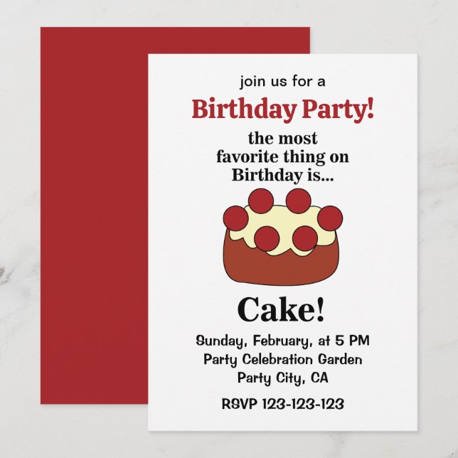 Invitación Birthday Cake Party (Anverso / Reverso)