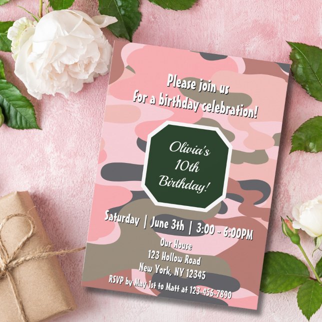 Invitación Birthday Camouflage Pink Green Cute Girl  (Subido por el creador)