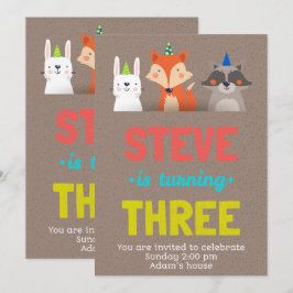 Invitación Birthday Celebration Cute Animals Card Art