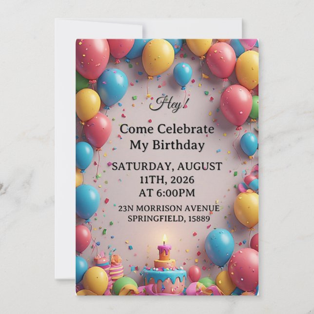 Invitación Birthday Celebration With Balloons (Anverso)