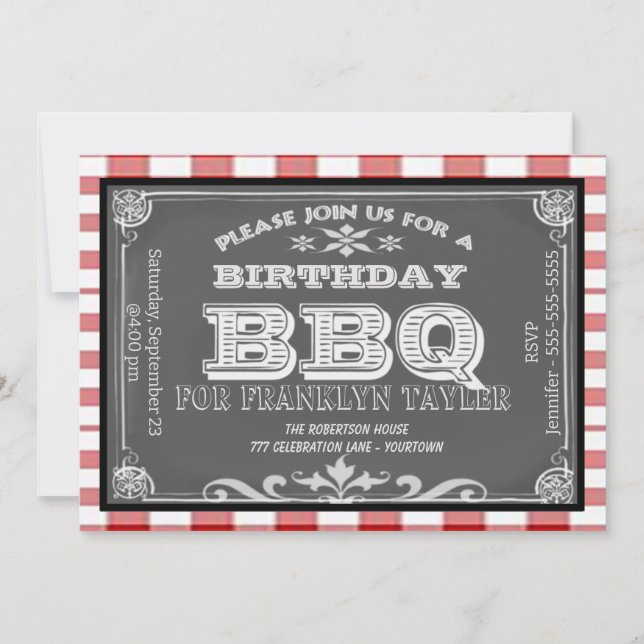 Invitación Birthday Chalkboard BBQ (Anverso)