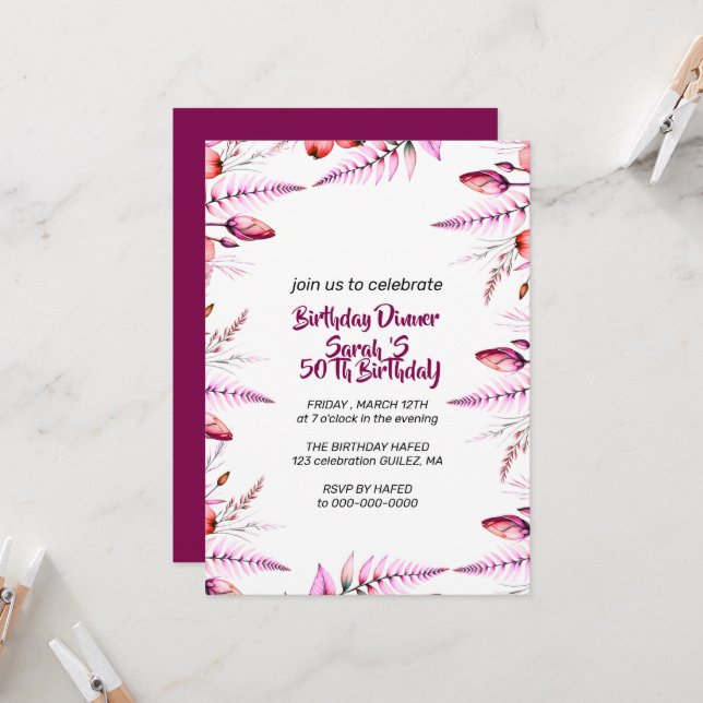 Invitación Birthday Dinner Invitation, Editable Birthday Dinn (Anverso/Reverso In Situ)