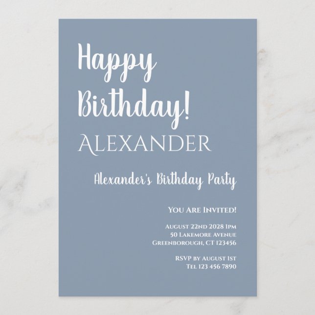 Invitación Birthday Dusty Blue Happy Birthday (Anverso)