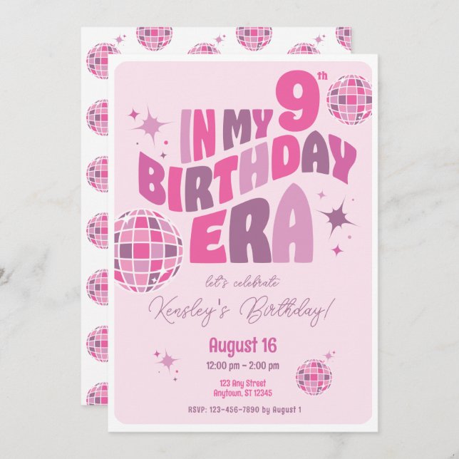 Invitación Birthday Era Disco Music Fun Fiesta (Anverso / Reverso)