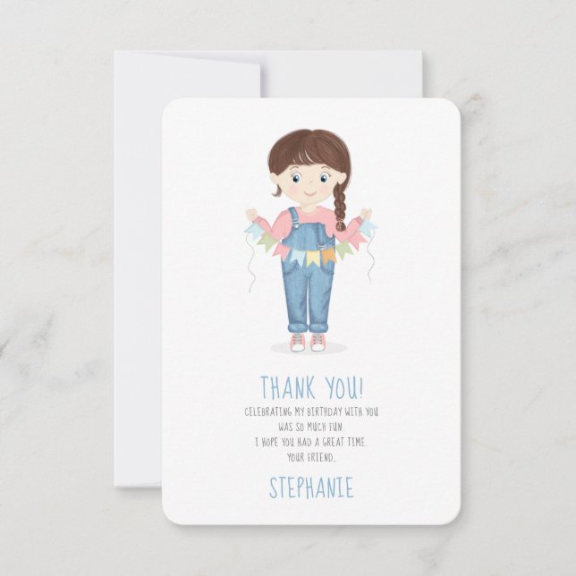 Invitación Birthday Girl in Overalls Brunette (Anverso)