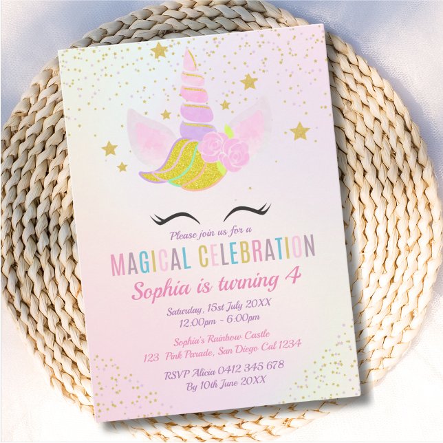 Invitación Birthday Girl Unicorn Magical Celebration (Subido por el creador)