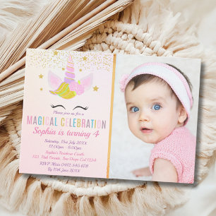 Invitación Birthday Girl Unicorn Magical Celebration