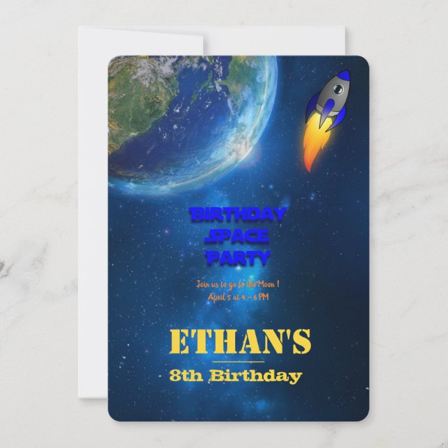Invitación Birthday in space (Anverso)