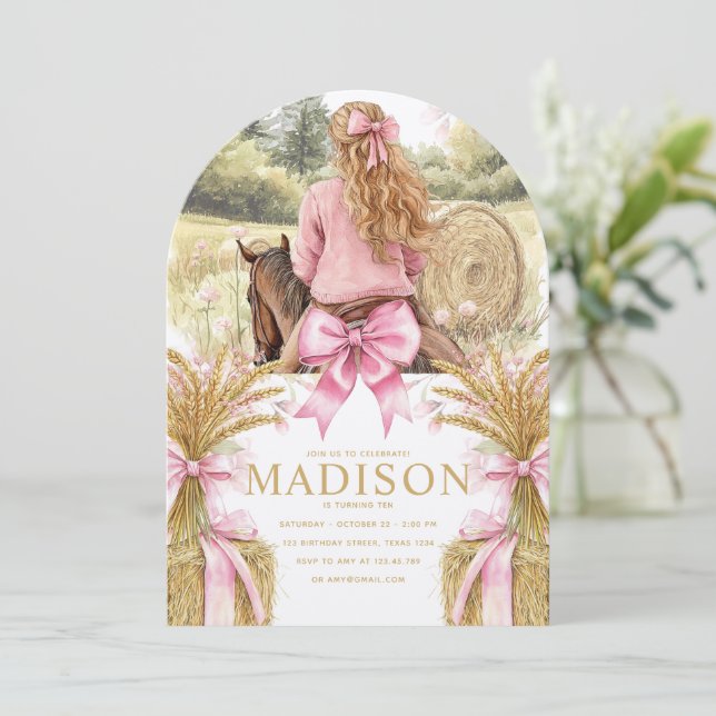 Invitación Birthday Invitation Blonde Girl Riding Horse (Anverso de pie)