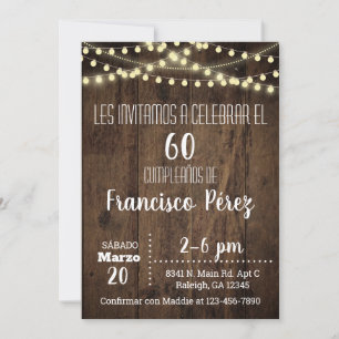 Invitación Birthday invitation, brown wood, lights