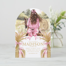 Invitación Birthday Invitation Brunette Girl Riding Horse