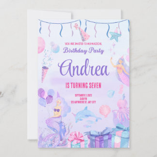 Invitación Birthday invitation card. Mermaid for Girls.Custom
