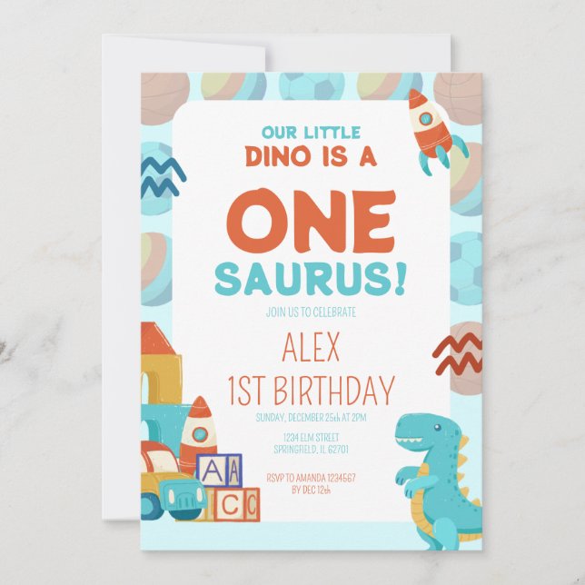 Invitación Birthday Invitation – Dino Roar Theme (Anverso)