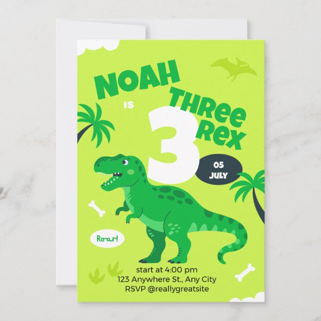 Invitación Birthday Invitation Dinosaur 3rd  for Boys (Anverso)