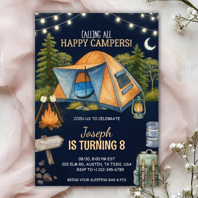 Invitación Birthday invitation featuring a camping theme (Subido por el creador)