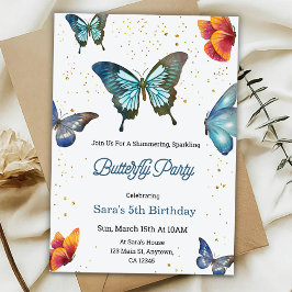 Invitación Birthday invitation featuring colorful butterflies