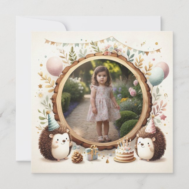Invitación Birthday Invitation Hedgehog Frame for Photo (Anverso)