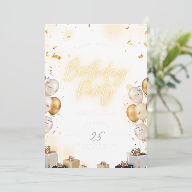 Invitación Birthday Invitation Pink Aesthetic Cute Design (Anverso de pie)