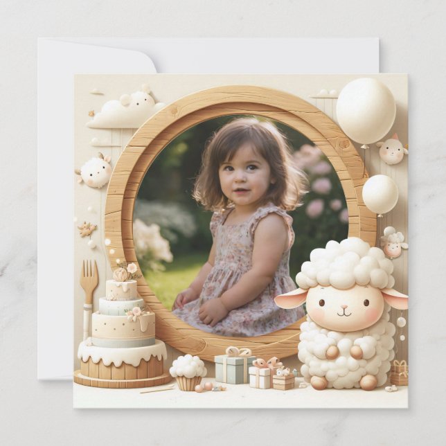 Invitación Birthday Invitation Sheep Frame for Photo (Anverso)