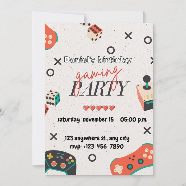 Invitación Birthday Invitation Video Game Party Boys Girls  (Anverso)