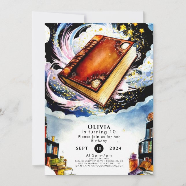 Invitación Birthday, libro de cuentos de la biblioteca (Anverso)