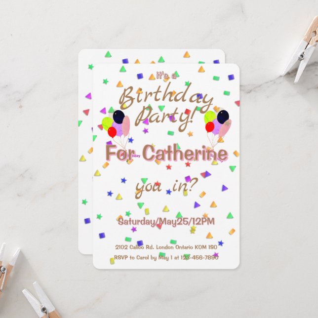 Invitación Birthday Party Balloons Invitation (Anverso/Reverso In Situ)