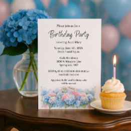 Invitación Birthday Party Blue Hydrangea Flower Invitation