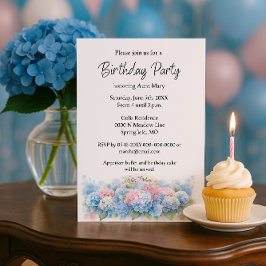 Invitación Birthday Party Blue Hydrangea Flower Invitation