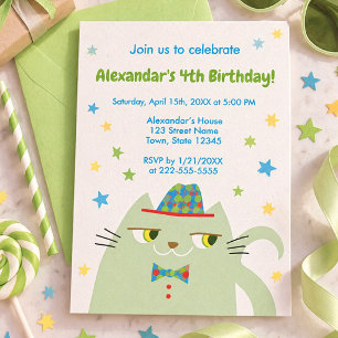 Invitación Birthday Party Celebration Cat Dandy Stars Funny