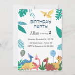 Invitación Birthday party dinosaur dino jungle theme kids<br><div class="desc">This colorful and playful invitation sets the tone for a roaring good time, featuring friendly dinosaurs ready to party. Personalize the details and let your guests know it's time to travel back in time for a birthday bash they won't forget. Get ready for a Jurassic celebration that promises tons of...</div>