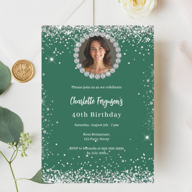 Invitación Birthday party emerald green diamond photo (Subido por el creador)