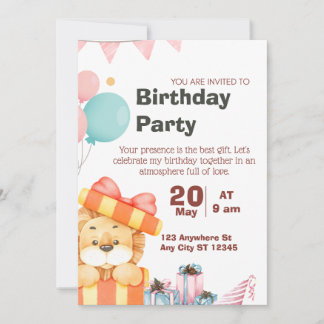 Invitación Birthday Party Invitation Cute Lion Jungle Safari