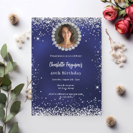 Invitación Birthday party navy blue diamond photo