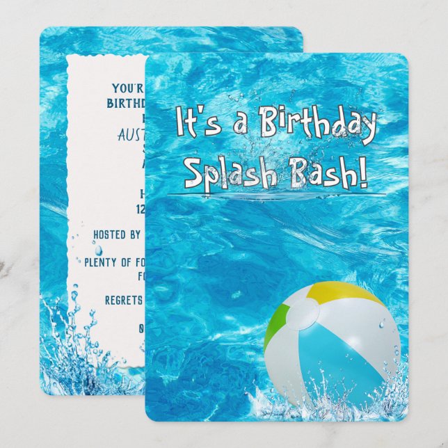 Invitación Birthday Party Swimming Pool (Anverso / Reverso)