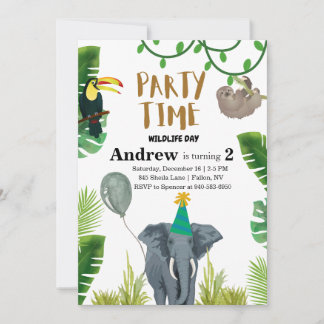 Invitación Birthday party wildlife jungle animals 