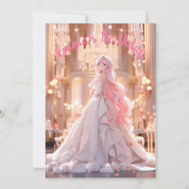 Invitación Birthday Pink hair princess in a white ballgown