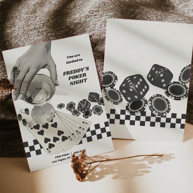 Invitación Birthday Retro Poker Night Cocktail Party Invite (Birthday Retro Poker Night Cocktail Party Invite)