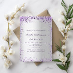 Invitación Birthday silver purple glitter<br><div class="desc">A girly and feminine 21st (or any age) birthday party invitation. On front: A trendy faux silver looking background. Decorated with dark purple and violet faux glitter, sparkles. Personalize and add a name, party details. The name is written with a hand lettered style script, purple colored letters. Back: faux silver...</div>