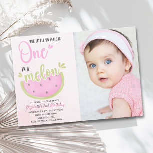 Invitación Birthday watermelon Girl one in a melon with photo