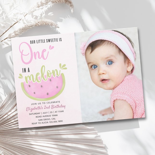 Invitación Birthday watermelon Girl one in a melon with photo (Subido por el creador)