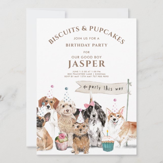 Invitación Biscuits y tartas de perro Fiesta de cumpleaños (Anverso)